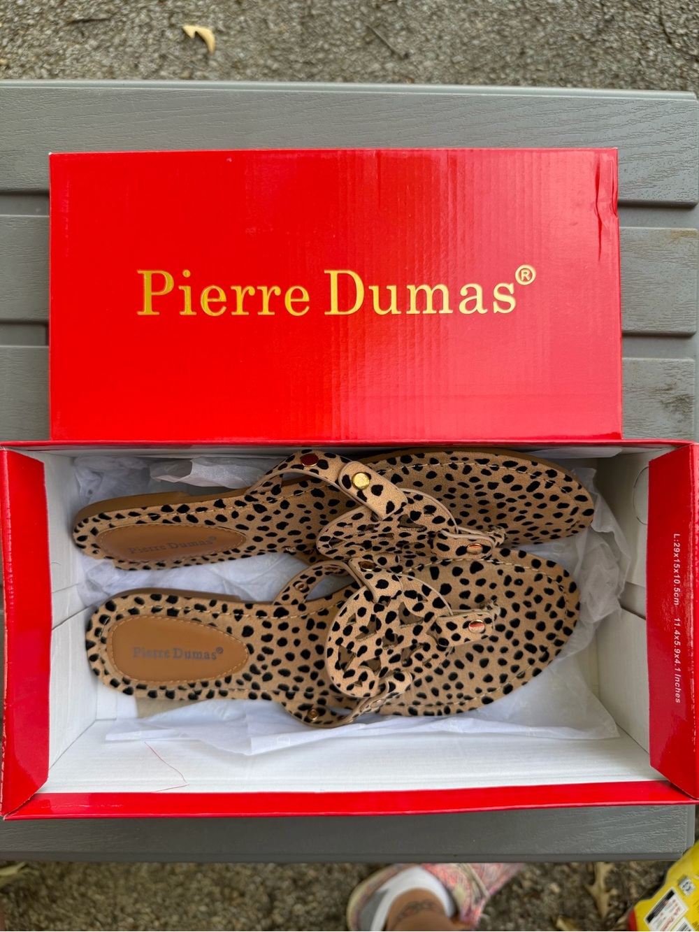 Pierre Dumas Leopard Print Thong Sandals - Tan with Black Spots